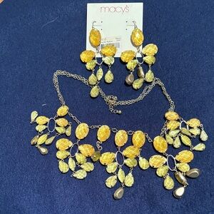 Macy's Yellow and Gold Gemstone Bib Necklace with Matching Earrings